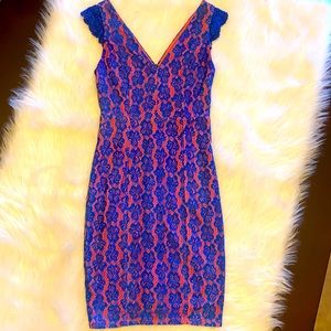 Blue and peach lace dress